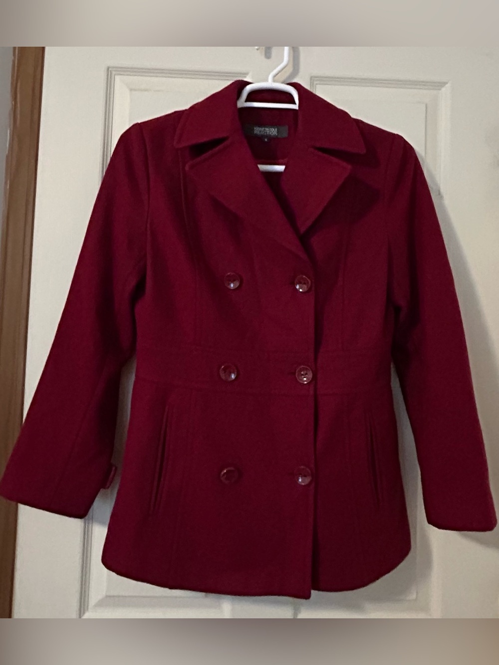 Kenneth Cole Reaction Women's 60% Wool Red Double-Breasted Pea Coat size 6